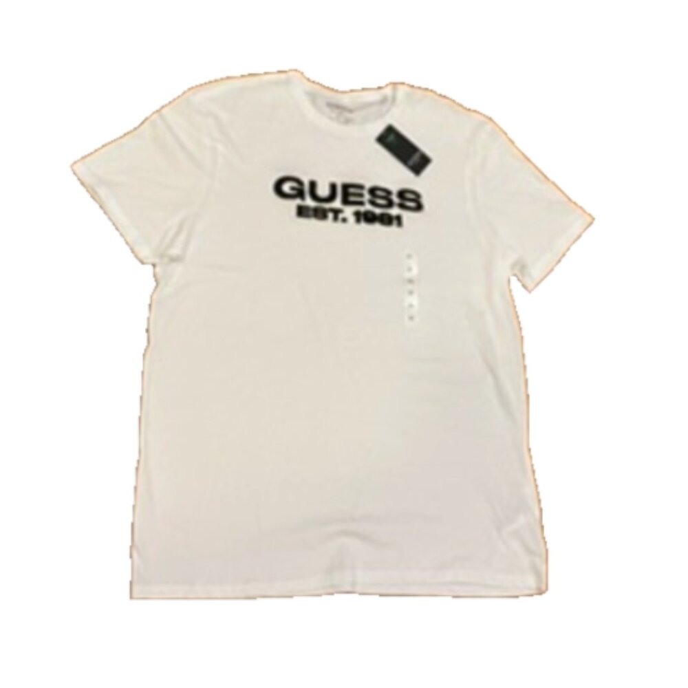 Guess Eco Men White Crewneck Embroidered  Velvet Logo Tee Size XL